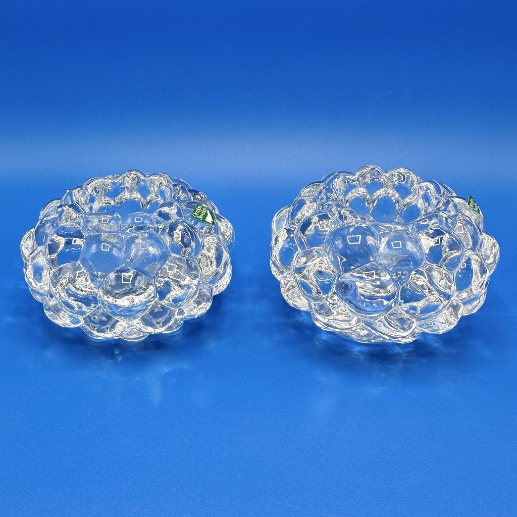 Vintage Pair Of Orrefors Crystal Hallon Raspberry Votive Candle Holders Sweden /cb