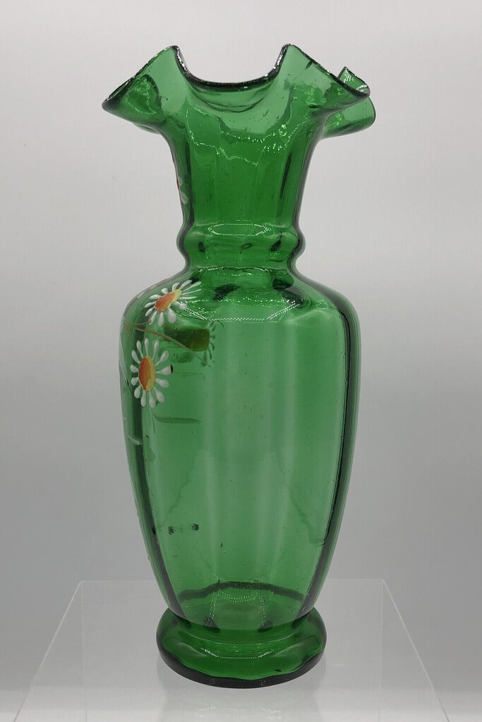 Antique Victorian Hand Blown Emerald Green Glass Vase /b