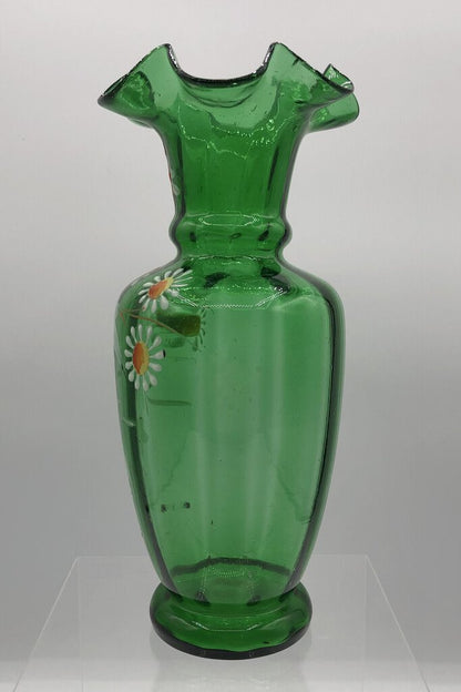 Antique Victorian Hand Blown Emerald Green Glass Vase /b