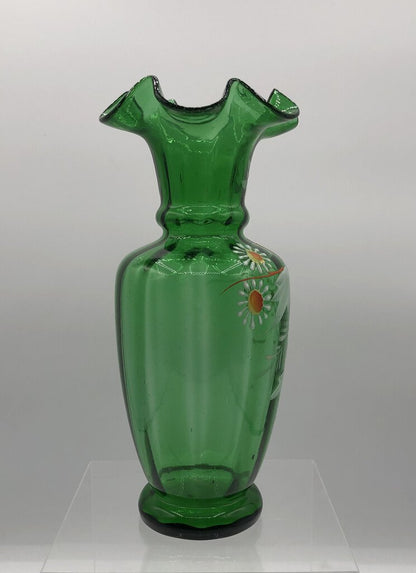 Antique Victorian Hand Blown Emerald Green Glass Vase /b