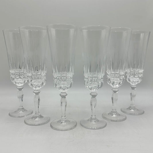 Set Of 6 Vintage Cristal D’Arques Villeneuve Lead Crystal 18cl Champagne Flutes /cb