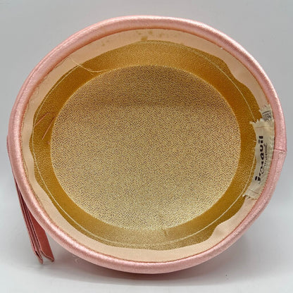 1960s Jonquil Original Pink Satin Women's Pillbox Hat “Jackie O.” Style Size Medium /cb