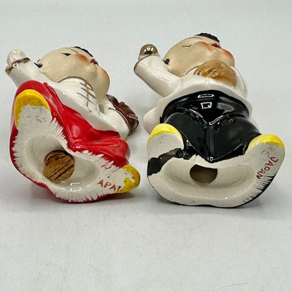 Vintage Japanese Baseball Playing Children Salt and Pepper Shaker Set-Mid Century Ceramic Collectible /cb