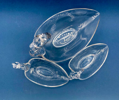 Set of 3 Duncan Miller Glass Nesting Swans Candy/ Trinket Dishes /b