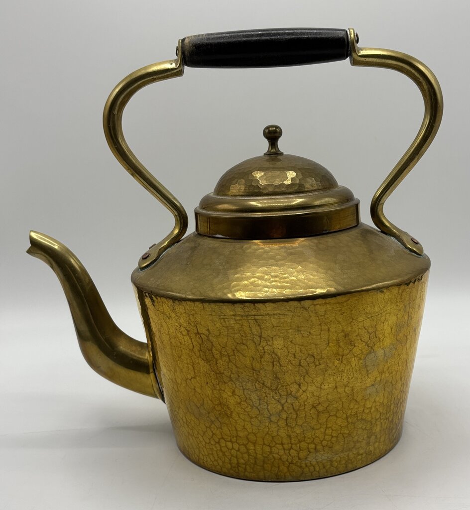 Vintage Made in Italy Hammered Brass Teapot with Wood Handle /j
