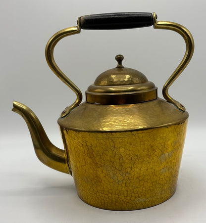 Vintage Made in Italy Hammered Brass Teapot with Wood Handle /j