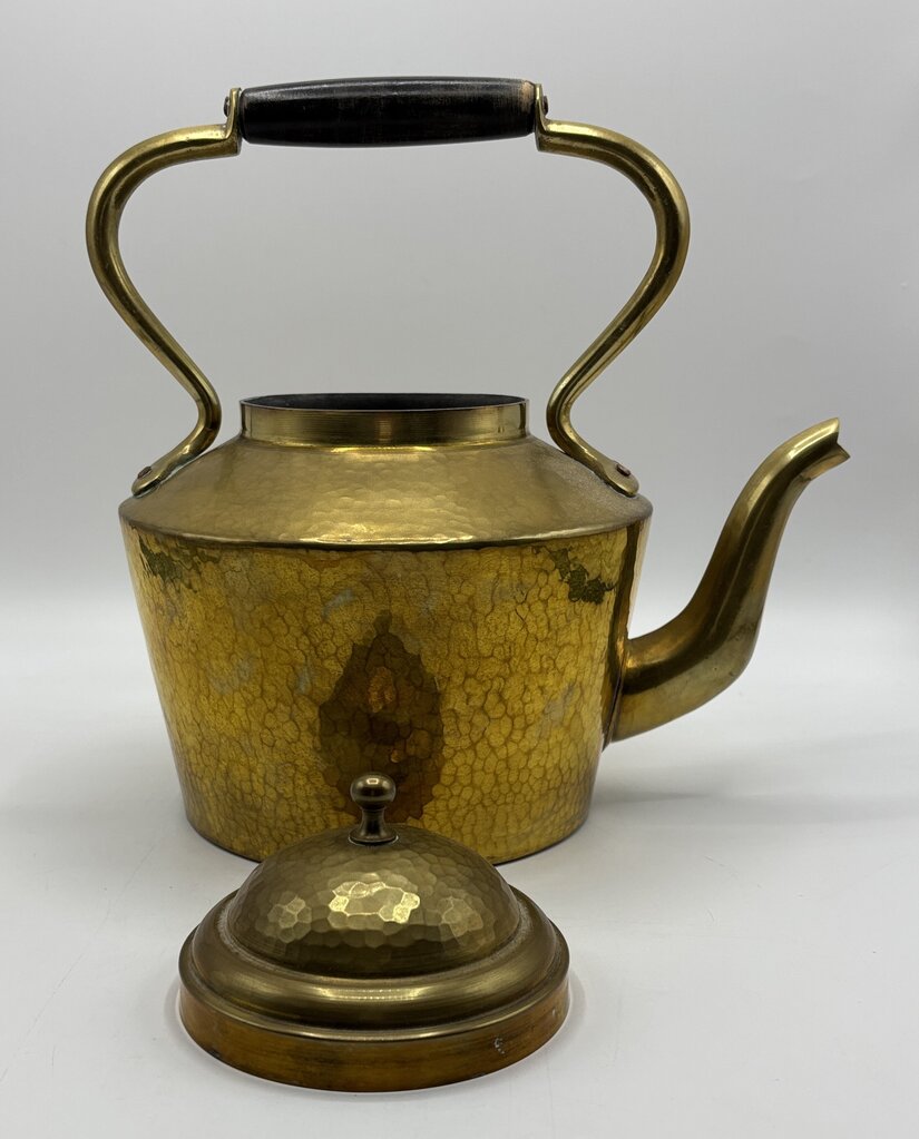 Vintage Made in Italy Hammered Brass Teapot with Wood Handle /j