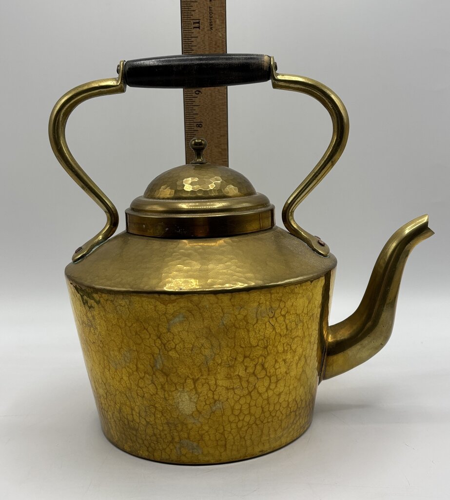 Vintage Made in Italy Hammered Brass Teapot with Wood Handle /j