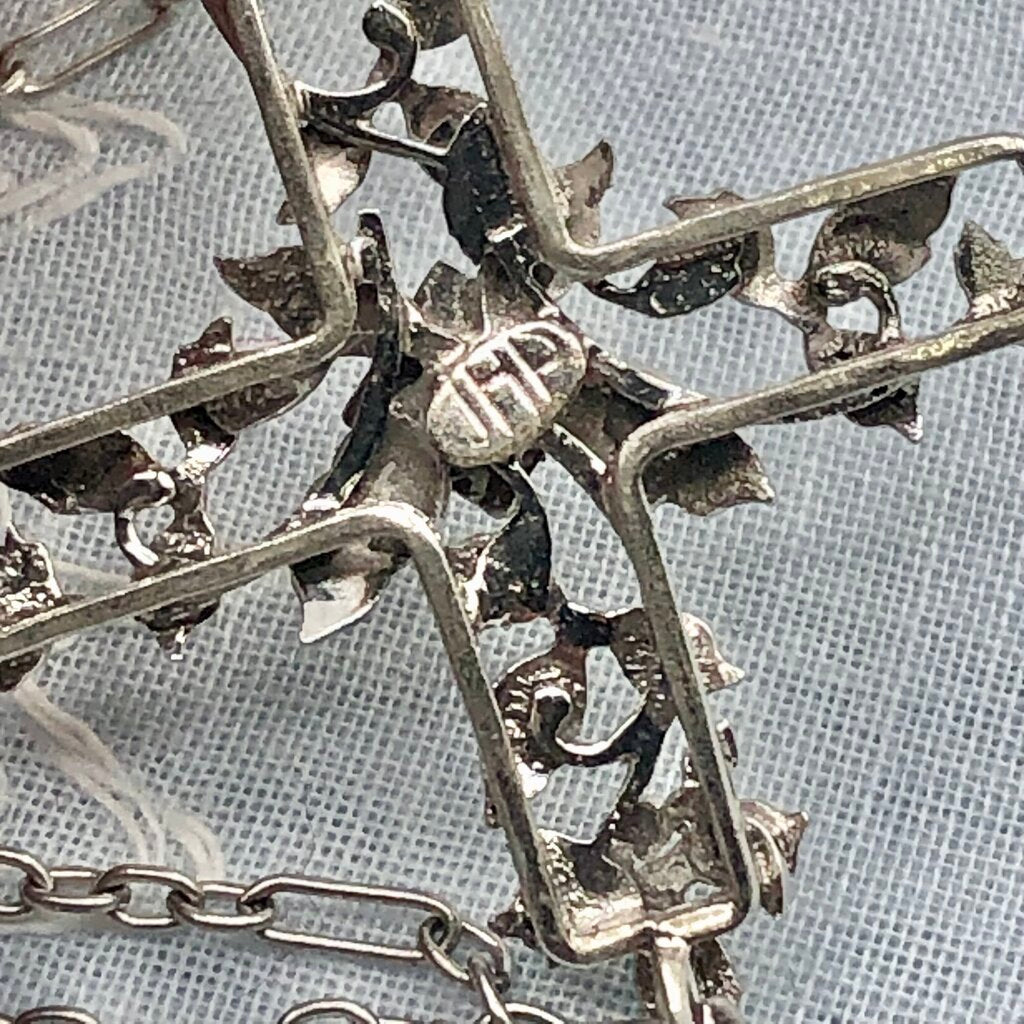 Vintage JHP Rhodium Plated Cross Pendant Necklace /b