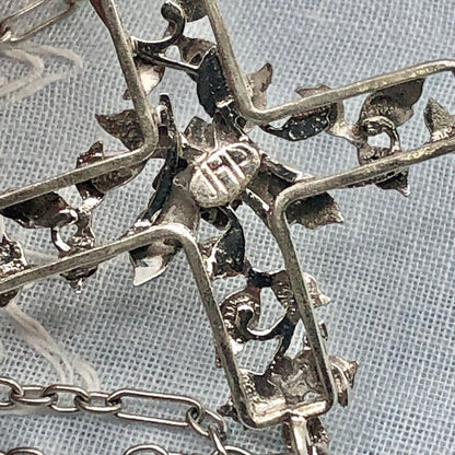 Vintage JHP Rhodium Plated Cross Pendant Necklace /b