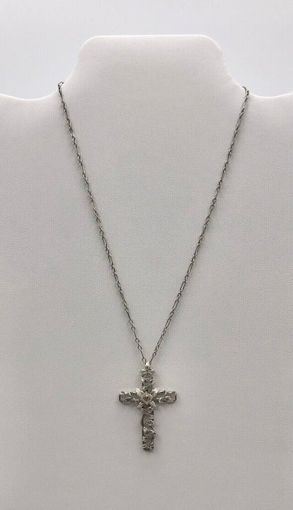 Vintage JHP Rhodium Plated Cross Pendant Necklace /b