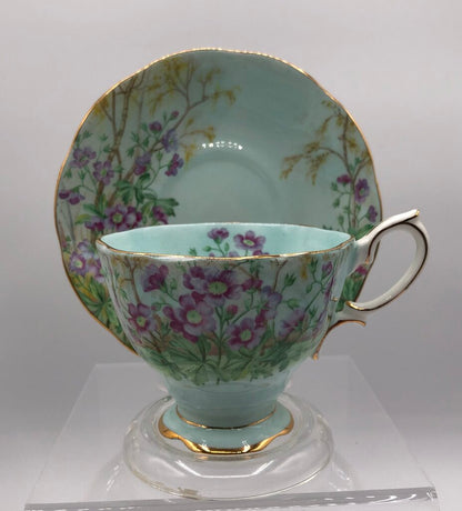 Vtg Royal Albert Wild Geranium & Ansley Yellow Primrose Teacup & Saucers /b