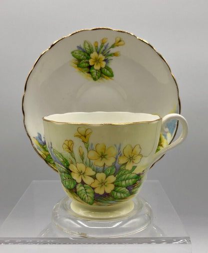 Vtg Royal Albert Wild Geranium & Ansley Yellow Primrose Teacup & Saucers /b