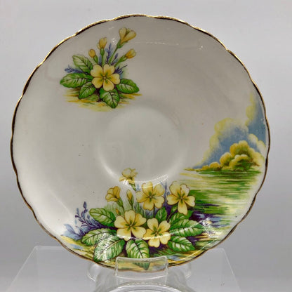 Vtg Royal Albert Wild Geranium & Ansley Yellow Primrose Teacup & Saucers /b