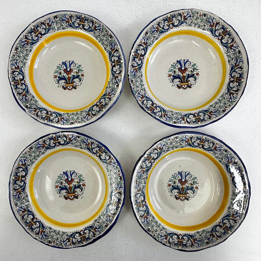 4 Vintage Meridiana Ceramiche Rim Soup/ Pasta Bowls 8.5” Made In Italy Blue /cb