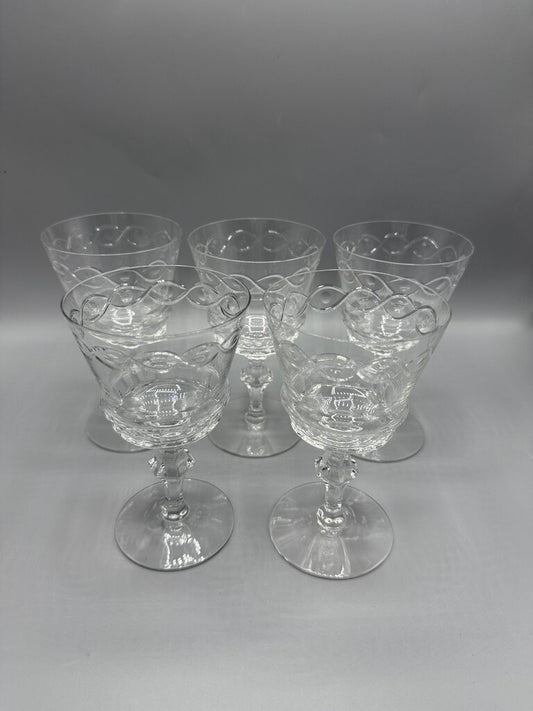 VTG 5 Libbey Rock Sharpe Crystal Water/Wine Goblets /rw