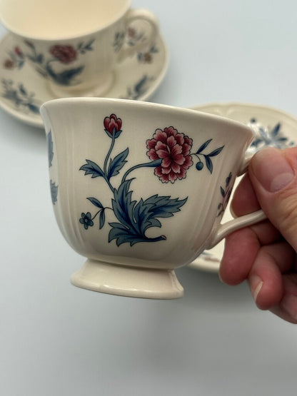 Wedgwood Williamsburg Potpourri Footed Cup & Saucer 2 Sets /rb