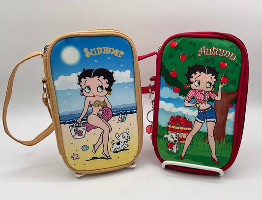 Lot of 2 Willabee & Ward Betty Boop Summer & Autumn Soft Zippered Clutch Purses /s
