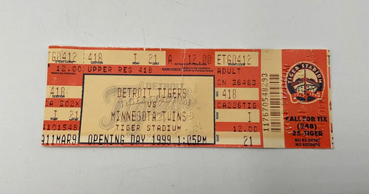 Detroit Tigers 1999 Opening Day Tiger Stadium Ticket vs. Minnesota Twins /so