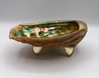 Vtg Lucite Footed Abalone Shell Trinket Dish /b
