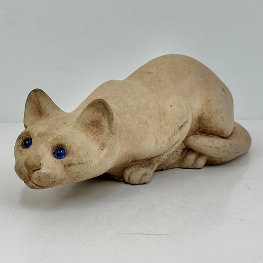 Vintage 15” Concrete Cat Garden Statue with Blue Glass Eyes Made in England Heavy /cb