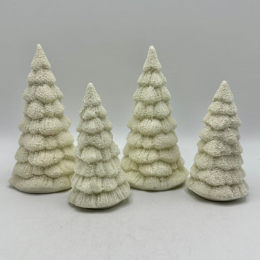 Set of 4 Department 56 Vintage Winter Tales Of The Snowbabies Frosty Forest Ceramic Pine Trees in 2 Boxes /cb