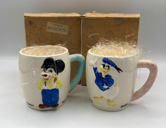 1950’s Pair Disney Donald Duck & Mickey Mouse Mugs Japan /b