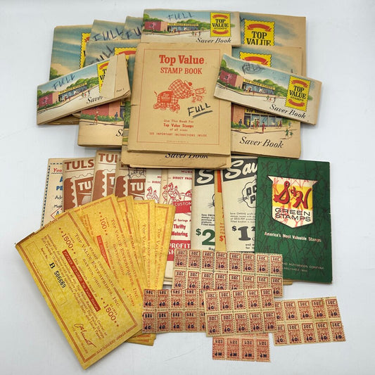 Lot of 24 Vintage 1960s Saver Books Ephemera Retail Stamps Grocery, Gas Stations, Top Value, Wesco, Owens, Tulsa /cb
