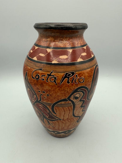 Handmade Folk Art Pottery Vase Costa Rica Signed Bird/Flower /roh