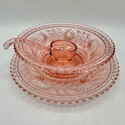 Vintage Imperial Glass Pink Strawflower Mayonnaise Bowl Underplate & Spoon /cb