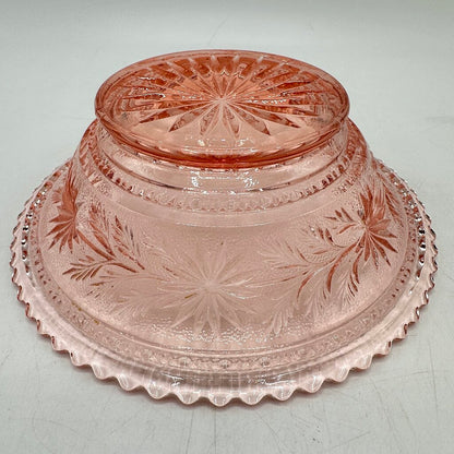 Vintage Imperial Glass Pink Strawflower Mayonnaise Bowl Underplate & Spoon /cb