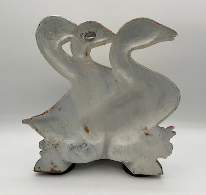 Vintage Painted Cast Iron Door Stop - 3 Walking White Ducks /s