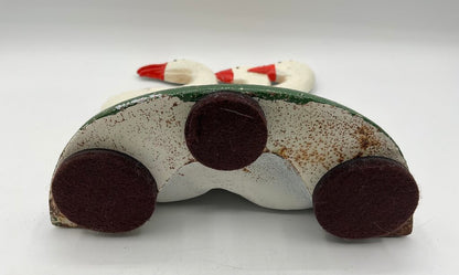 Vintage Painted Cast Iron Door Stop - 3 Walking White Ducks /s