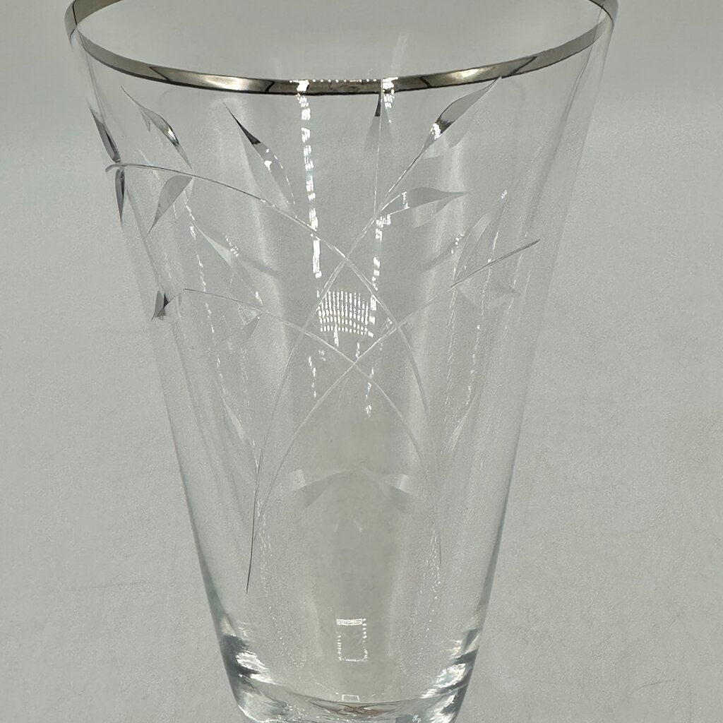 Set Of 4 Vintage Fostoria Bridal Belle Iced Tea Glasses Cut Leaves Platinum Trim Stem 6072 /cb
