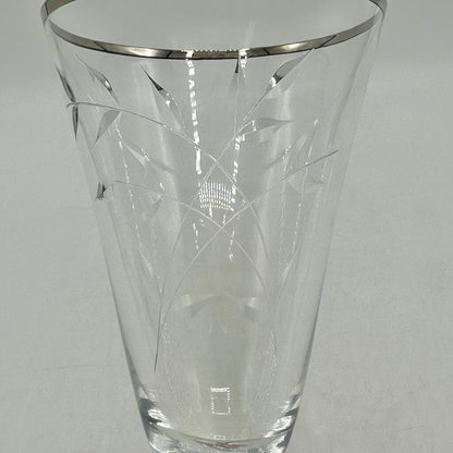 Set Of 4 Vintage Fostoria Bridal Belle Iced Tea Glasses Cut Leaves Platinum Trim Stem 6072 /cb