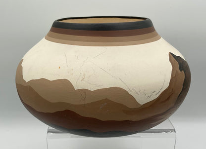 Vintage Studio Art Pottery - Native American Vase - Painted Wagon, Cactus, Mountains - Signed “PG” /s