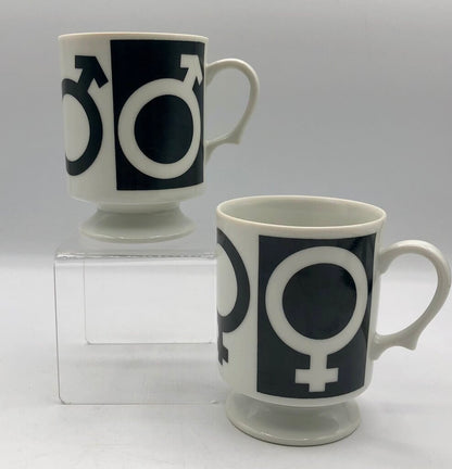 Vtg. 1970s MOD Male/Female Symbol Mug Set /b