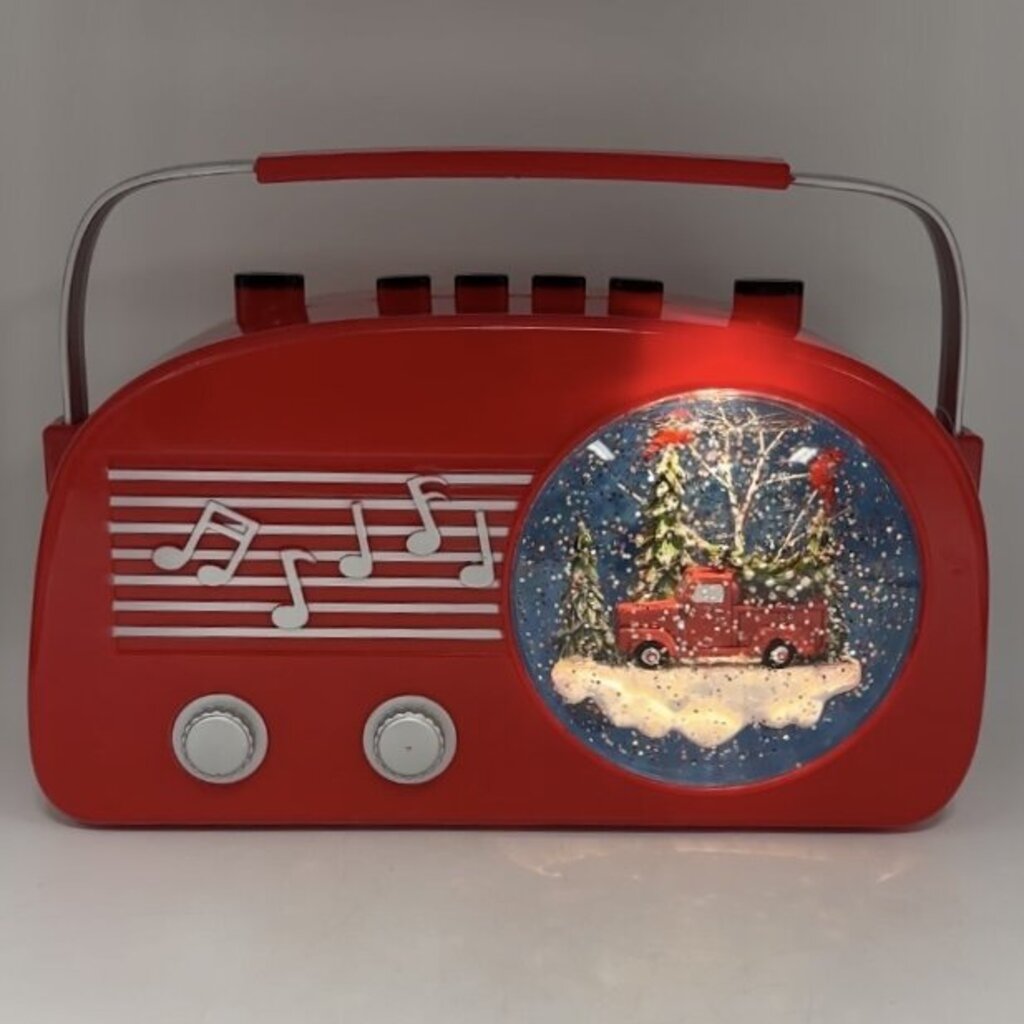 Gerson Illuminated Musical Red Retro Radio Christmas Snow Globe With Timer WORKS /cb