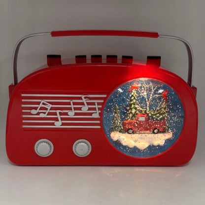 Gerson Illuminated Musical Red Retro Radio Christmas Snow Globe With Timer WORKS /cb