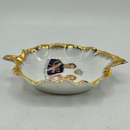 Vintage Limoges Prince Rainier & Princess Grace of Monaco Leaf Shaped Porcelain Trinket Dish /cb
