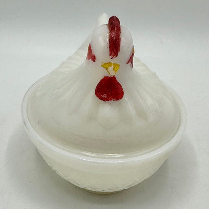 Vintage Set Of 2 Small Milk Glass Hen On Nest Dishes Westmoreland & Hazel Atlas /cb