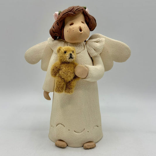 Vintage Carol Roeda Handmade Clay Singing Angel Holding A Teddy Bear /cb