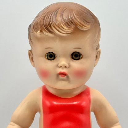 Vintage 1956 The Sun Rubber Company 10” Doll w/Red Molded Outfit & Shoes /cb