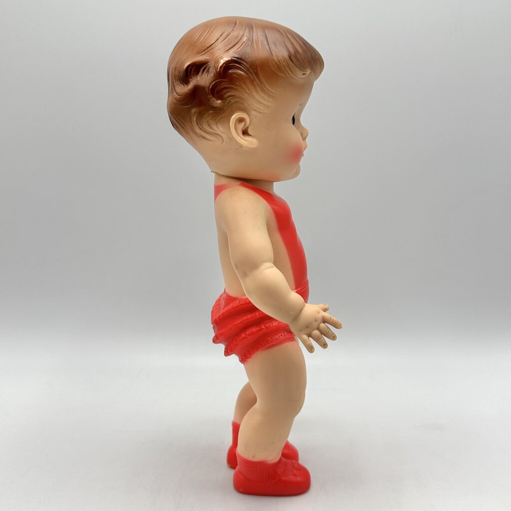 Vintage 1956 The Sun Rubber Company 10” Doll w/Red Molded Outfit & Shoes /cb