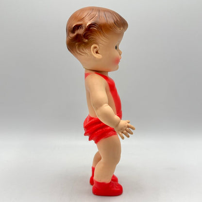Vintage 1956 The Sun Rubber Company 10” Doll w/Red Molded Outfit & Shoes /cb