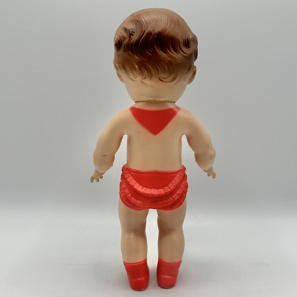 Vintage 1956 The Sun Rubber Company 10” Doll w/Red Molded Outfit & Shoes /cb