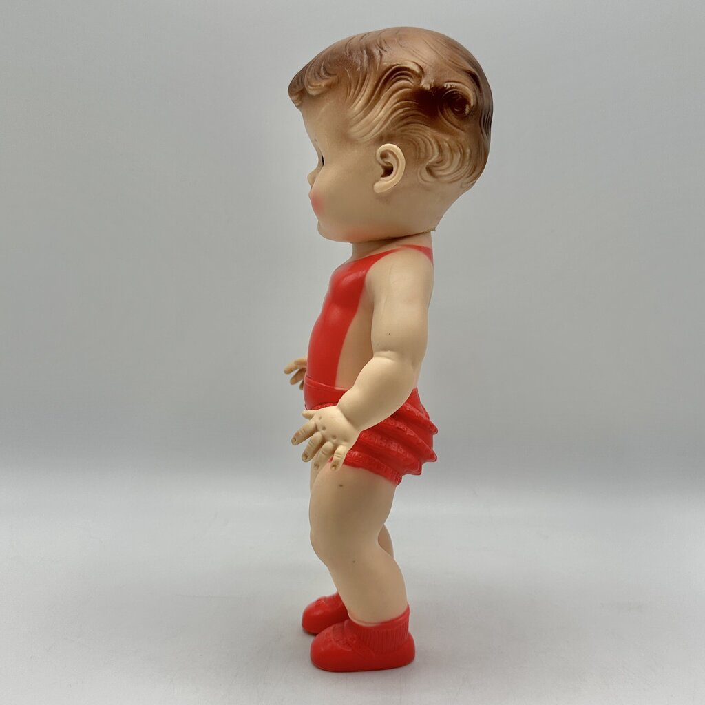 Vintage 1956 The Sun Rubber Company 10” Doll w/Red Molded Outfit & Shoes /cb