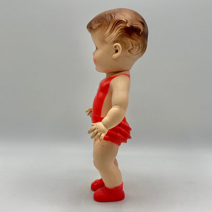 Vintage 1956 The Sun Rubber Company 10” Doll w/Red Molded Outfit & Shoes /cb