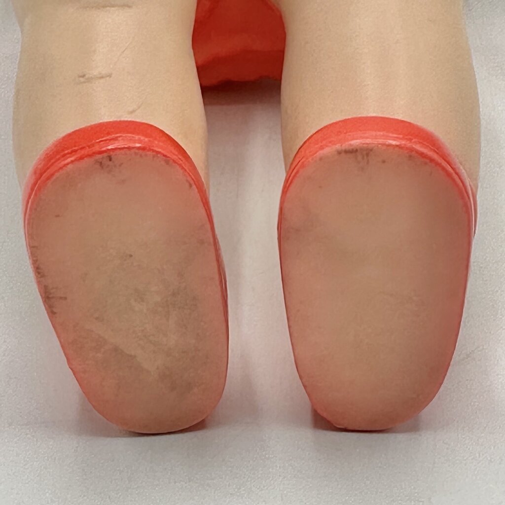 Vintage 1956 The Sun Rubber Company 10” Doll w/Red Molded Outfit & Shoes /cb