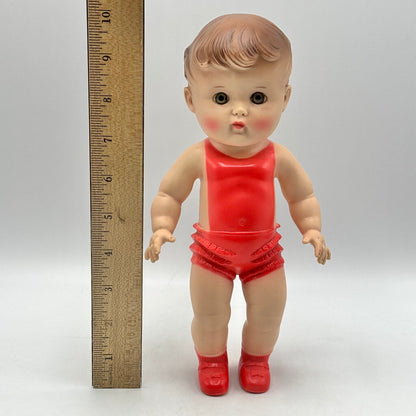 Vintage 1956 The Sun Rubber Company 10” Doll w/Red Molded Outfit & Shoes /cb